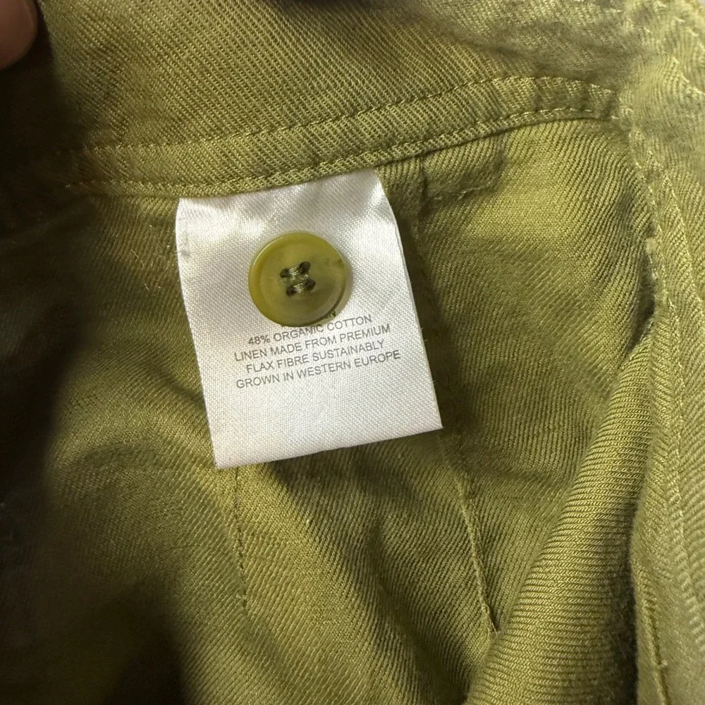 Quince Organic Cotton Linen Cargo Pants Olive Green Belted Utility Trousers XS
